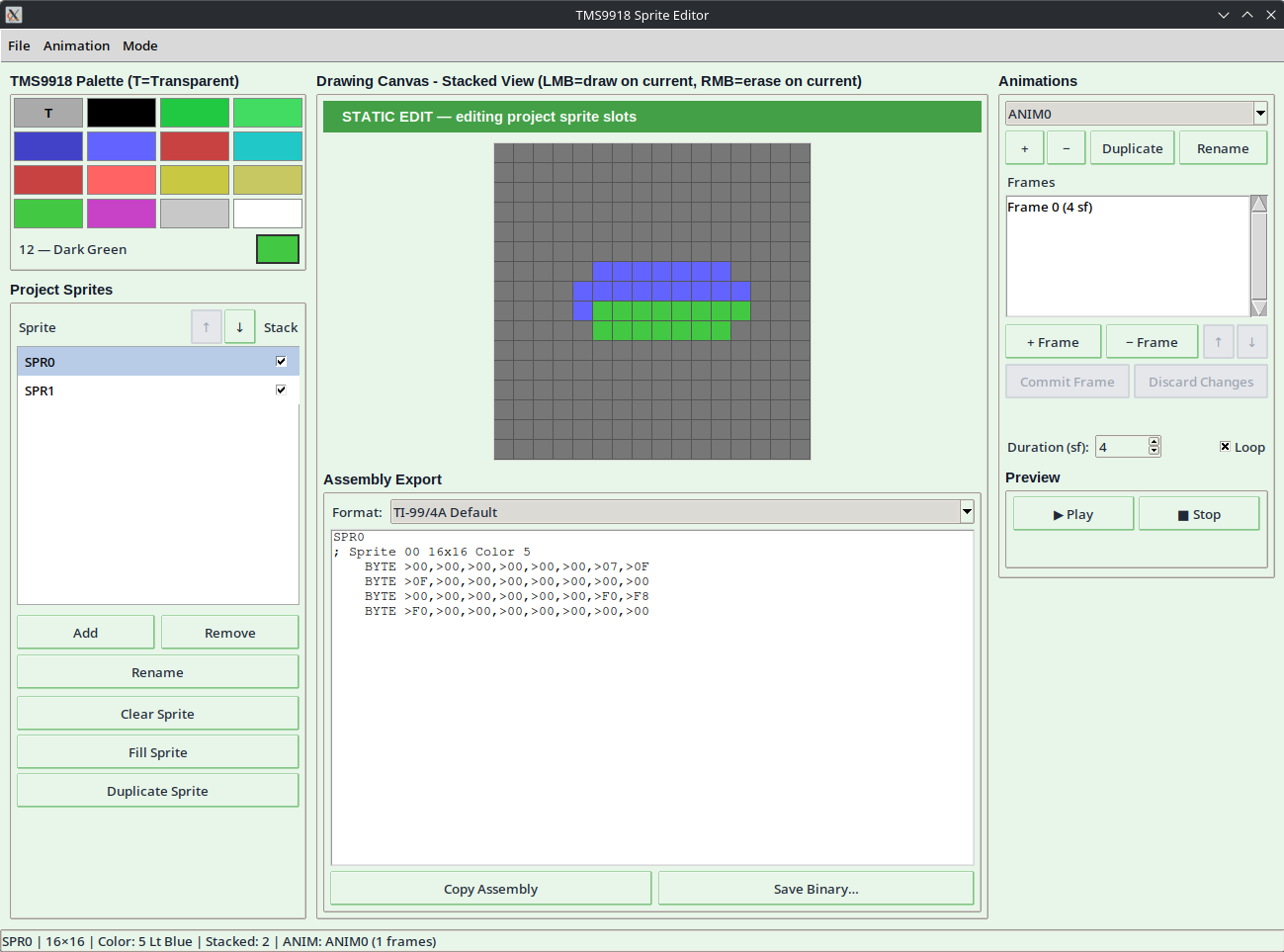 Final TMS9918 Sprite Editor