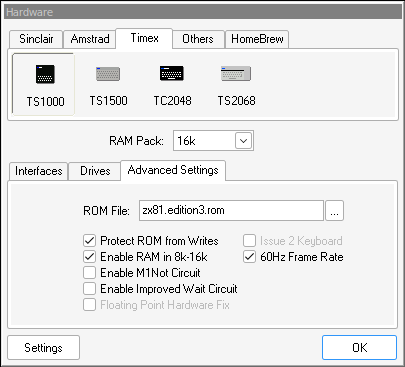 EightyOne Hardware Settings